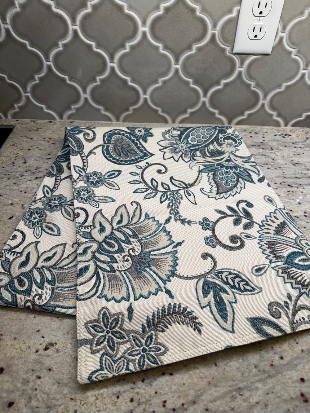 Floral Jacquard Kitchen Runner - Teal on Cream